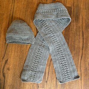 Handmade Knitted Gray Knit Scarf and Hat Set